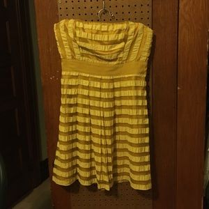 Yellow Stripe Strapless Cocktail Dress